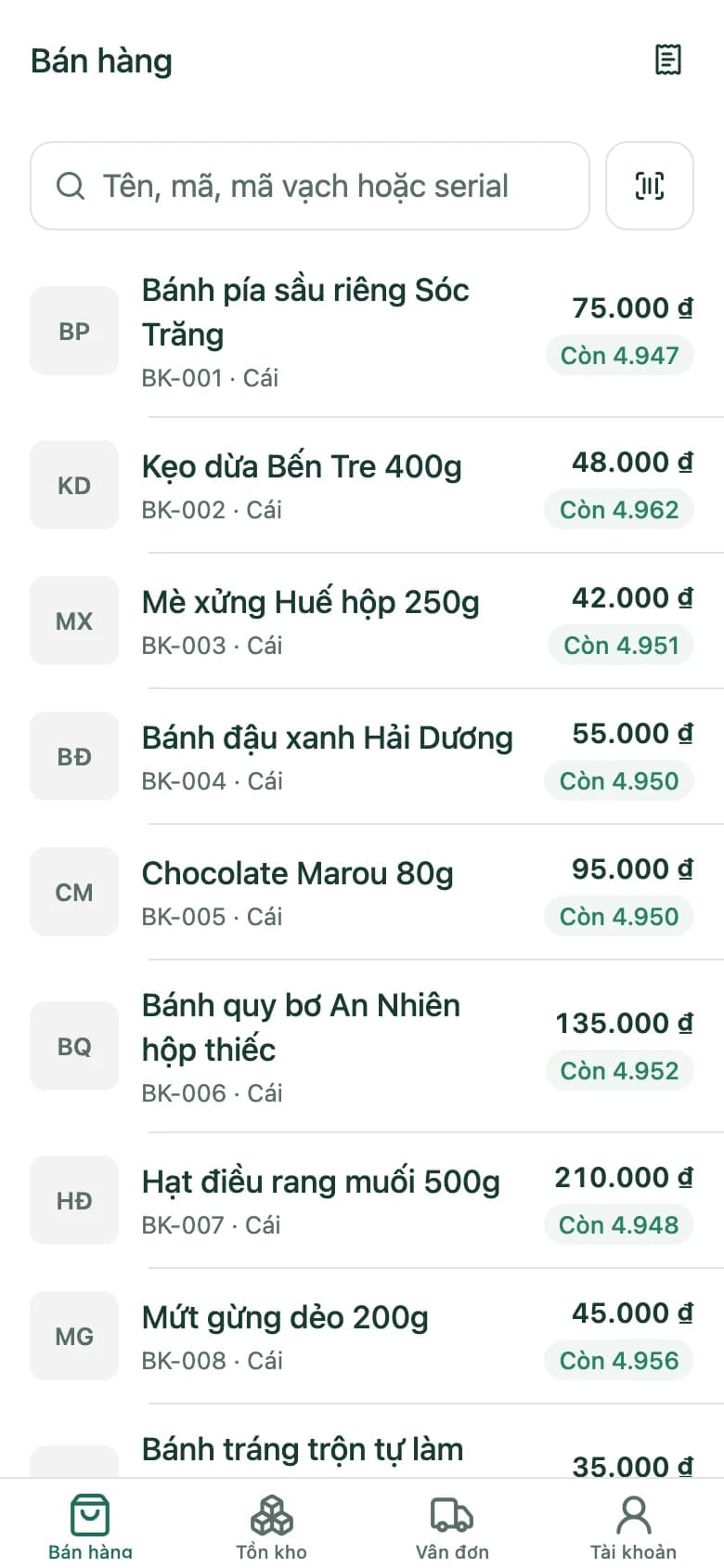 Màn hình bán hàng trên app SellDance